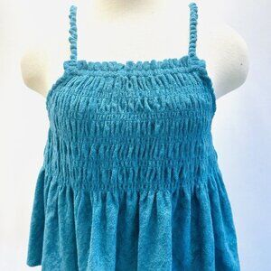 NWT SO Juniors Square Neck Terry Cloth Smocked Peplum Turquoise Shirred Tank XL